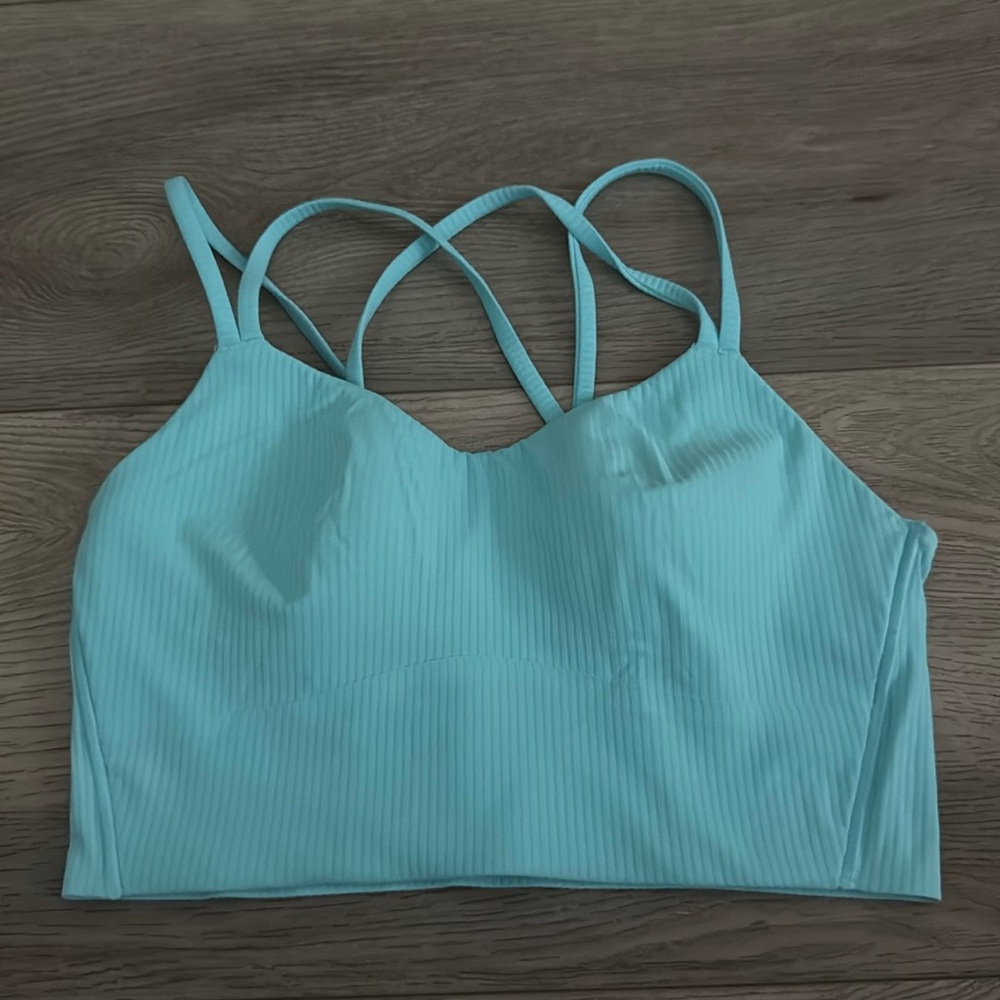 lululemon like a cloud longline bra *light support in ribbed blue size 6